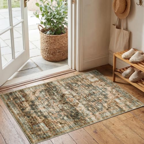GarveeHome Washable Rug 2x3 Vintage Small Entryway Rugs Grey/Orange by GarveeHome