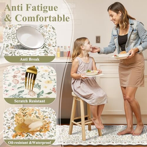 Yamaziot Boho Anti Fatigue Kitchen Rug Set of 3 Scalloped, Light Green - Image 3