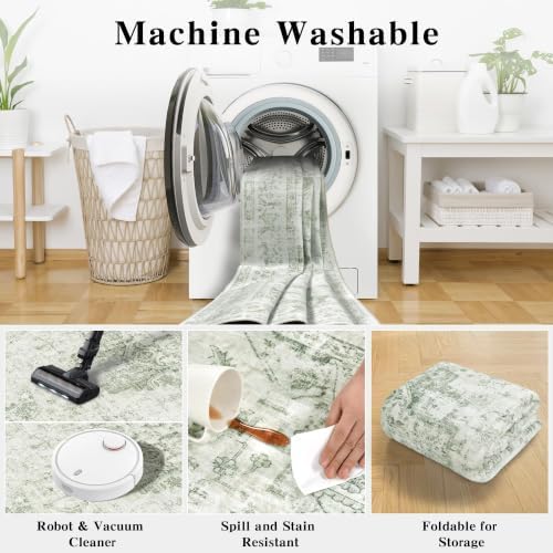 7x10 Washable Living Room Area Rug Soft Medallion Green Large Carpet - Image 5