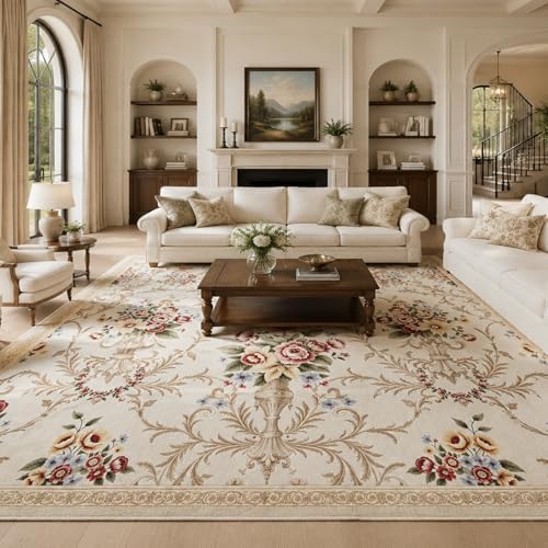 Helthep 8 * 10ft Vintage Floral White Washable Area Rug for Living Room by Helthep