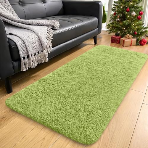 OLANLY 2x5 Machine Washable Runner Rugs for Hallway, Soft Fluffy Shaggy Bedside Rugs for Bedroom, Living Room, Indoor Floor Carpet for Kids Girls Boy, Nursery Rooms, Home Decor Aesthetic, Grass Green - Image 3