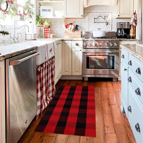 Christmas Plaid Outdoor Rug, 2' x 4'3'' Red & Black Check Indoor/Outdoor Area Rug, Layering Rug for Hello/Welcome Door Mat, Machine Washable Cotton Woven Rug for Farmhouse Front Porch, Entryway - Image 6