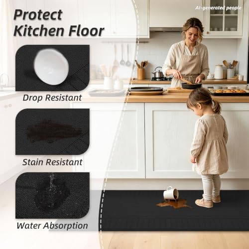 BEQHAUSE Kitchen Rugs Non Slip Washable 2PCS, 24"x35"+24"x60", Black - Image 4