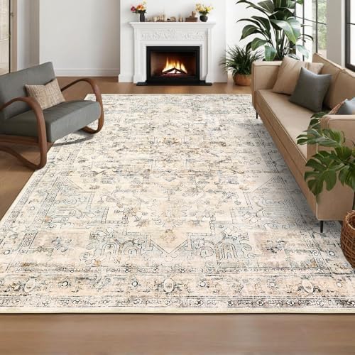 GarveeHome 9x12 Washable Rugs for Living Room Vintage Area Rug Beige - Image 3