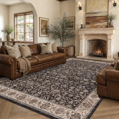 Washable 9x12 Living Room Soft Area Rug Charcoal Beige Large Carpet by HOME