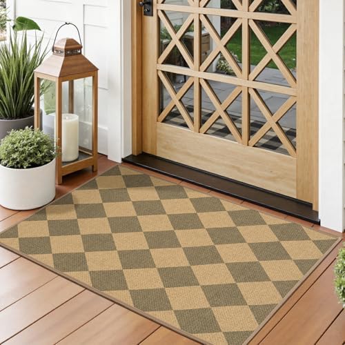 Lessymo Entryway Rug 2x3, Washable Easy Jute Checkered Indoor Outdoor Rug - Image 3