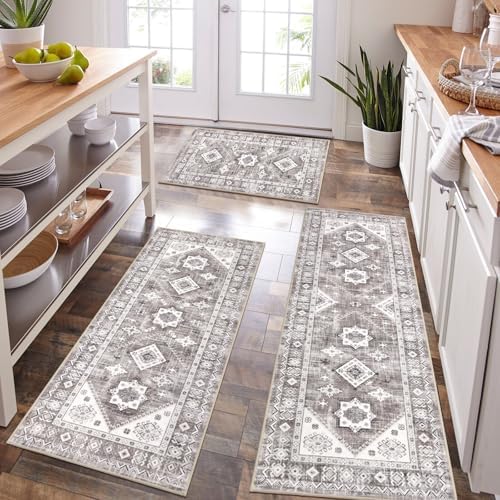 HEBE Boho Kitchen Rugs Set of 3, Non Slip Washable Kitchen Mats for Floor by HEBE