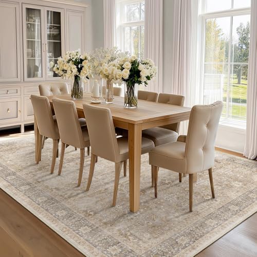 Large Rugs for Living Room 10x14, Farmhouse Big Area Rug for Bedroom Dining Room, Washable Non Slip Low Pile Thin Room Rug for Dining Room Family Room, Earth Tone Beige Taupe - Image 4
