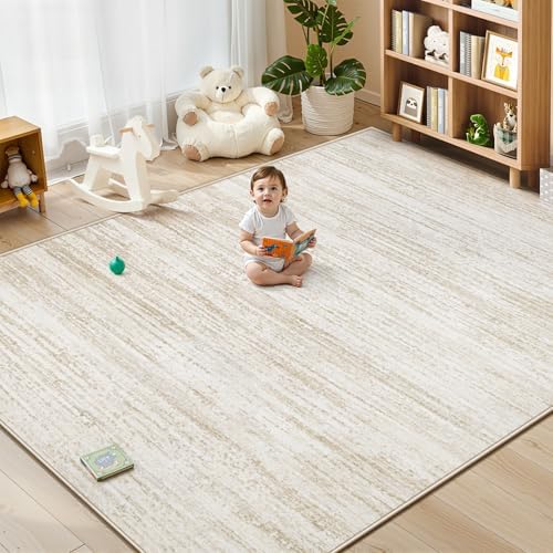 Area Rug 9x12 Living Room Rugs: Washable Modern Rug Large Non-Slip Soft Rugs Stain Resistant Printed Rug Indoor Carpet for Bedroom Kitchen Dining Room Nursery Playroom Home(Beige, 9'x12') - Image 3