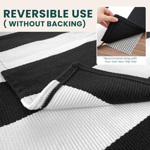 KOZYFLY Black White Rug 5x7 Area Rug Woven Striped Living Room Rugs - Image 4