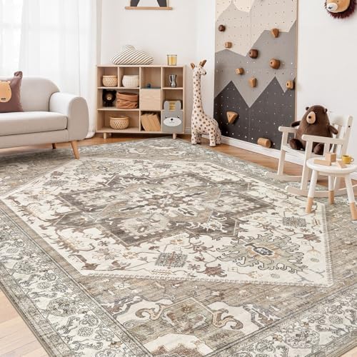 8x10 Area Rug for Living Room- Machine Washable Soft Oriental Vintage Large Indoor Floor Carpet for Bedroom Under Dining Table Home Office Decor - Beige Brown - Image 5