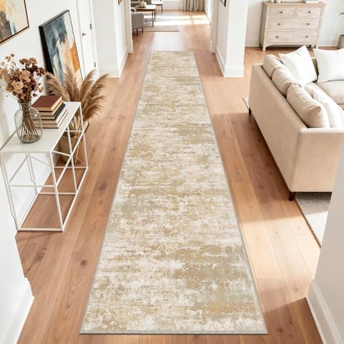 Long Hallway Runner Rug 2.6x16ft Textured Non Slip for Dogs,Beige/Yellow by TTelephant