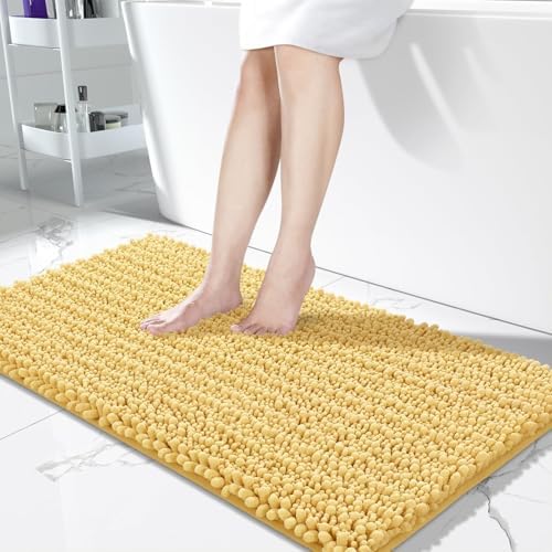 Yimobra Bathroom Runner Rug 55x24 Inch - Extra Long Non Slip Chenille Bath Mat, Soft & Absorbent, Machine Washable Shaggy Hallway Carpet for Vanity Tub Shower, Yellow Home Decor Accessories by Yimobra