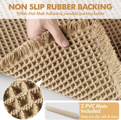 MIULEE Set of 2 Waffle Bathroom Runner Rugs Brown 2'x6'(24"x72") - Image 4