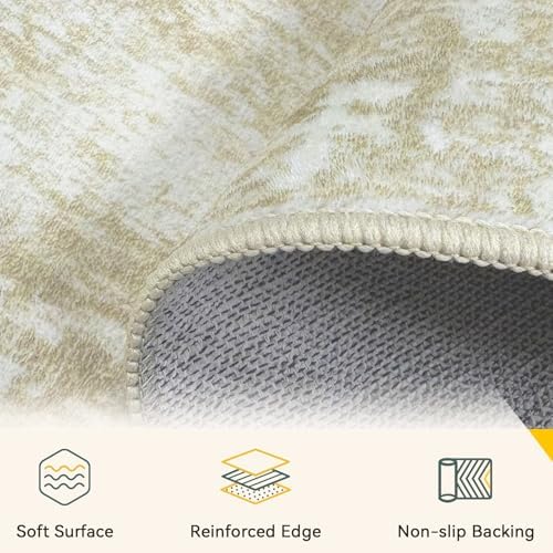RELEANY Washable 5'x7' Abstract Area Rug for Living Room Cream Beige - Image 5
