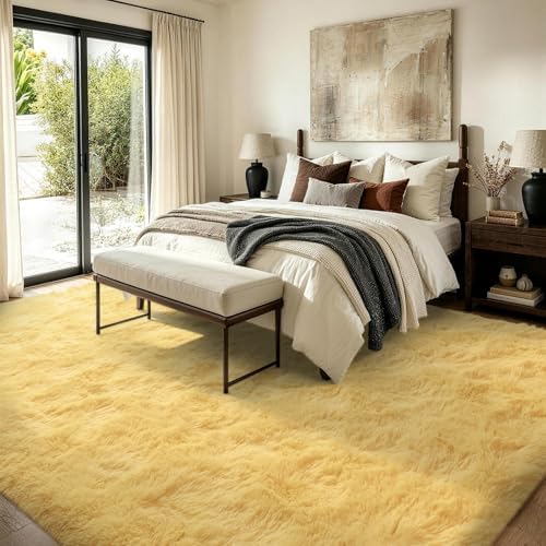 FinRèc Home 6x9 Non-Slip Fluffy Area Rugs for Living Room (Yellow) - Image 3
