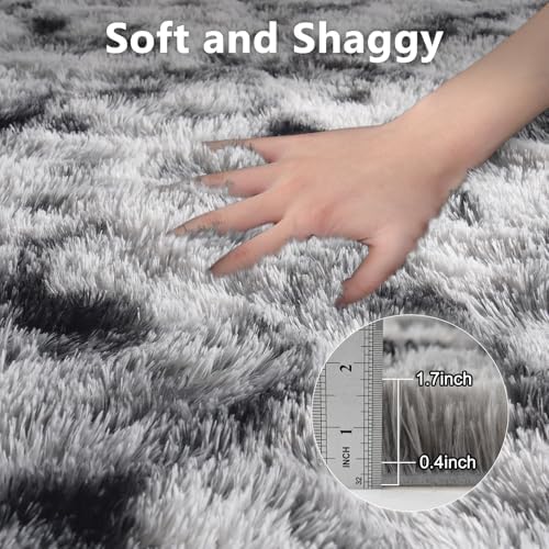 6x9 Large Fluffy Area Rugs Non-Slip for Living Room Tie-Dyed Black White - Image 6