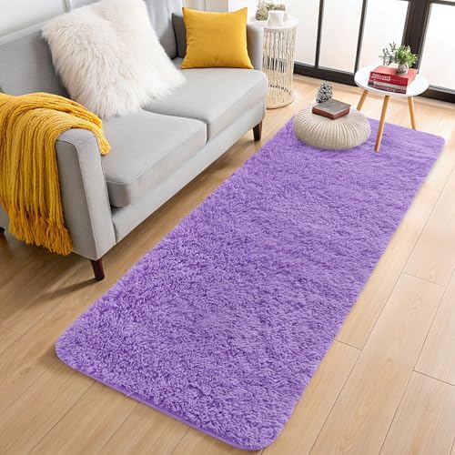 OLANLY 2x6 Machine Washable Runner Rugs for Hallway, Soft Fluffy Shaggy Bedside Rugs for Bedroom, Living Room, Indoor Floor Carpet for Kids Girls and Boys, Nursery Rooms, Home Decor Aesthetic, Purple by OLANLY