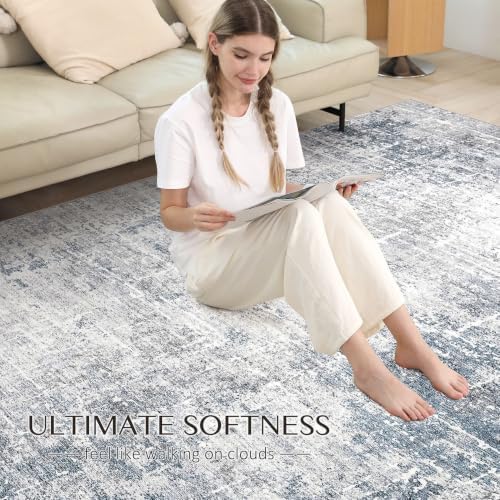 kakania Abstract 12x15 Area Rugs for Living Room: Washable Rugs Blue Grey - Image 6