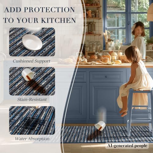 BSICPRO Kitchen Rugs Sets of 2, Non Slip Kitchen Mats for Floor, Navy Blue - Image 4