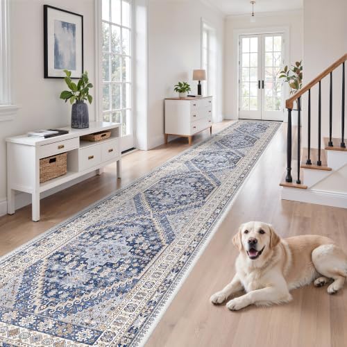 zesthome 3x14 Runner Rug Non Slip,Washable Hallway Runner Rug,Blue - Image 3