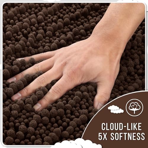 Yimobra Bathroom Runner Rug 55x24 Inch - Extra Long Non Slip Chenille Bath Mat, Soft & Absorbent, Machine Washable Shaggy Hallway Carpet for Vanity Tub Shower, Brown Home Decor Accessories - Image 4