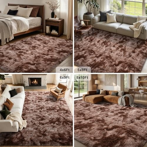 FinRèc Home 5x8 Non-Slip Fluffy Area Rugs for Living Room (Brown) - Image 6
