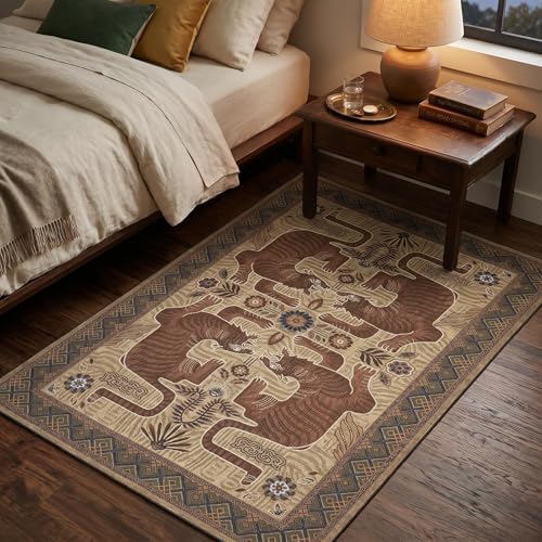 GarveeHome 3x5 Tiger Washable Rug Entryway Boho Bedroom Non Slip Vintage - Image 3