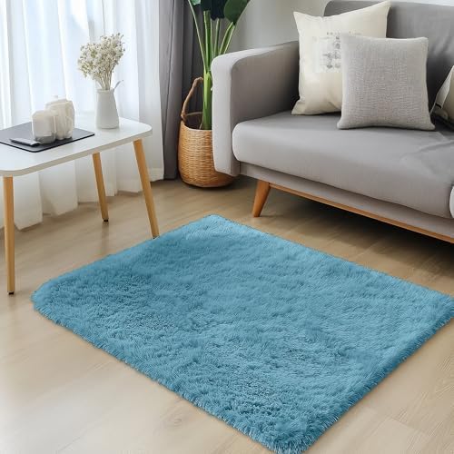 OLANLY 2x3 Machine Washable Small Bedside Rug, Soft Fluffy Shaggy Entryway Throw Rugs for Bedroom, Living Room, Indoor Floor Carpet for Kids Girls and Boys, Home Decor Aesthetic, Slate Blue - Image 3