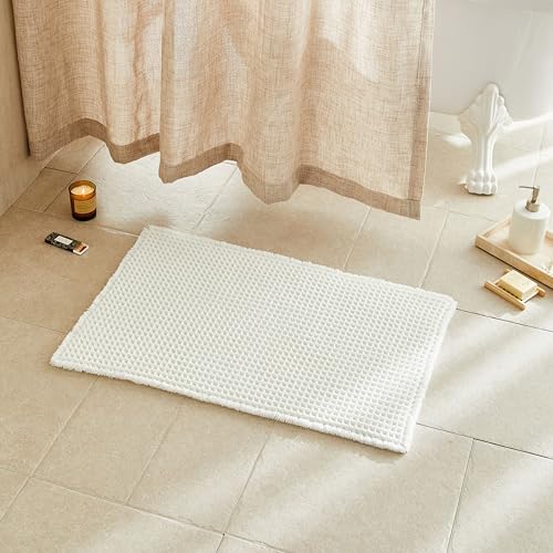 TYUU Cream White Waffle Bath Mat, Small Boho Bathroom Rugs Non Slip 24x16 by TYUU