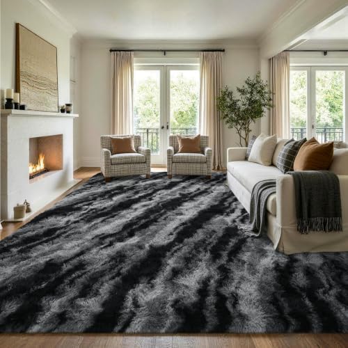 8x10 Extra Large Black Fluffy Area Rug Non-Slip for Living Room Bedroom - Image 3