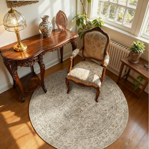 4x4 Round Bedroom Rug Washable: Living Room Rug Stain Resistant Non Slip Low Pile Small Area Rugs for Bedroom Kitchen Entryway Living Room Bedside Office Dorm Kids Room Entrance - Image 2