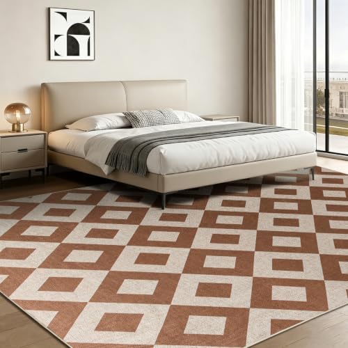 8×10 Easy Jute Rug Washable Rugs Low Pile Indoor Farmhouse Neutral Non Slip Rug Modern Carpet Door Mat for Backyard Bedroom Kitchen Porch Patio Brown - Image 3