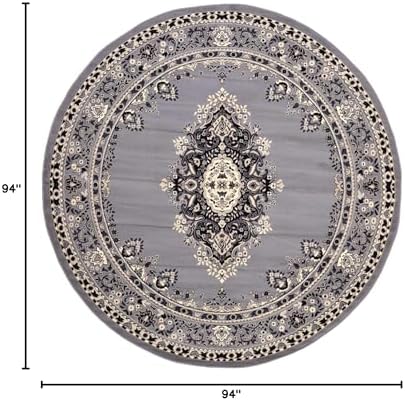 Unique Loom Reza Collection Traditional Persian Style Area Rug, 8' 0" x 8' 0", Gray/Ivory - Image 3