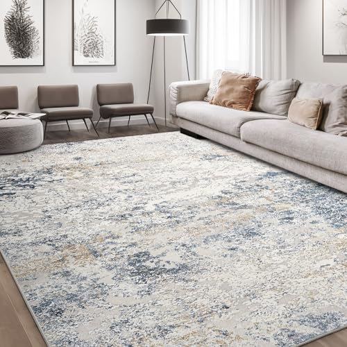 DMOYEST Area Rug Living Room Rugs 10x14 Washable Abstract Beige Blue Carpet - Image 5