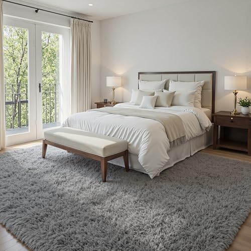 5x7 Fluffy Shag Area Rugs for Living Room Bedroom: Soft Carpet Light Gray - Image 2