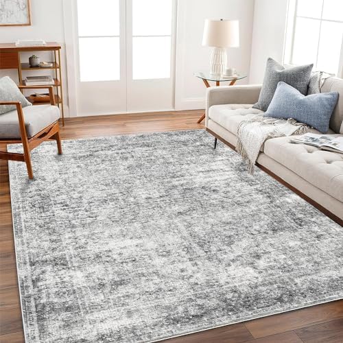 CHAMPLANT Area Rug 4x6 Washable Rug Gray Vintage Traditional Floor Cover Foldable Thin Retro Accent Indoor Distressed Non Slip Carpet Floral Print Mat Bedroom Living Room Bathroom by CHAMPLANT