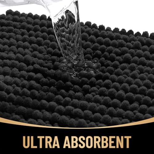 OLANLY Thick Chenille Large Bathroom Rugs 59x35, Absorbent Bath Mat, Black - Image 3