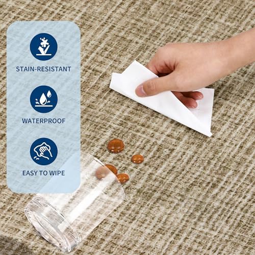 GarveeHome Scalloped Jute Print 6 ft Round Rug Washable Non-Slip Soft Ultra-Thin Small Modern Cottage Core Solid Tan Circle Carpet for Kitchen Bedroom Nursery Dining Room Tan - Image 6