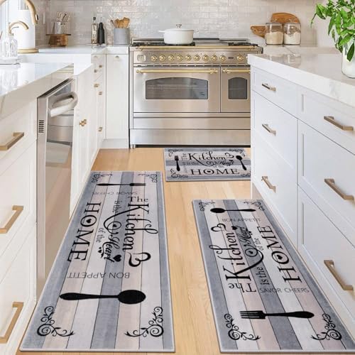 Vaukki Boho Kitchen Rug Sets 3 Piece,Grey Beige Washable Kitchen Floor Mat by Vaukki