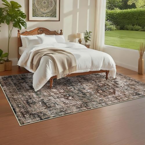 GarveeHome Brown Vintage Area Rug 5x7 Washable Rugs for Living Room - Image 4