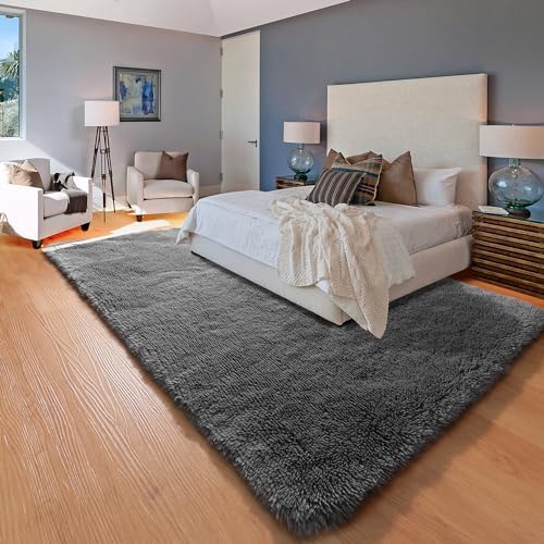 ONASAR Grey Area Rugs for Living Room, 5x8 Gray Fluffy Shag Bedroom Rug, Ultra Soft Plush Shaggy Large Indoor Floor Carpet for Nursery Kids Girls Boys Teen Home Office Decor Aesthetic - Image 4