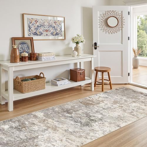 UERMEI 3x10 Washable Runner Rug for Hallway, Non Slip Low Pile Kitchen Carpet, Neutral Modern Abstract Indoor Floor Mat for Entryway Laundry, Kid & Pet Safe High Traffic Area, Brown Grey - Image 3