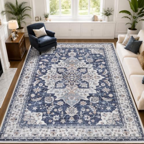 9x12 Area Rugs for Living Room, Washable Area Rug, Blue by LLRULLGS