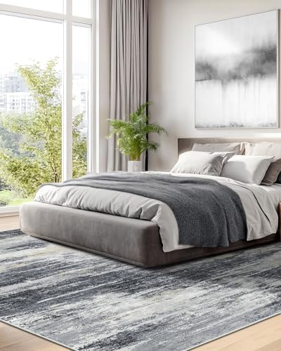 Amada Washable 9'x12' Abstract Area Rug for Living Room Light Grey - Image 3