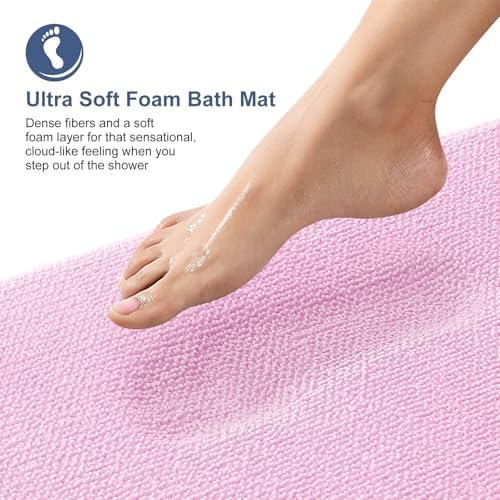 OLANLY Thick Memory Foam Small Bathroom Rug 24x16, Absorbent Bath Mat, Pink - Image 2