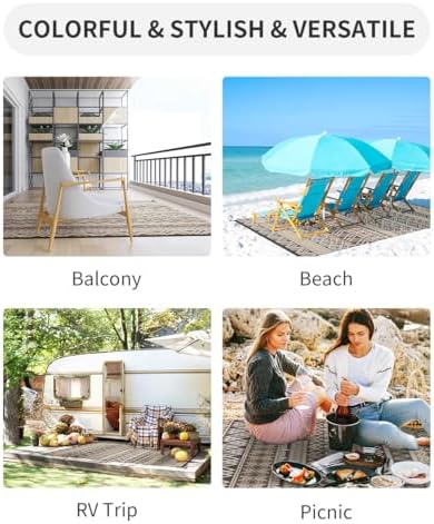 MontVoo Outdoor Rug Carpet Waterproof-Patio Rug Mat 6x9 Reversible RV Outdoor Camping Rugs Picnic Beach Mats Plastic Straw Outside Rugs for Balcony Porch Pool Deck Boho Patio Decor - Image 3