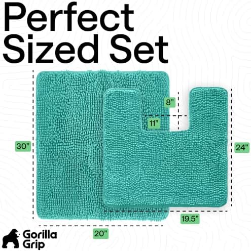 GORILLA GRIP Bathroom Area Rug Sets 2 Piece, Soft Chenille, 30x20 Turquoise - Image 2