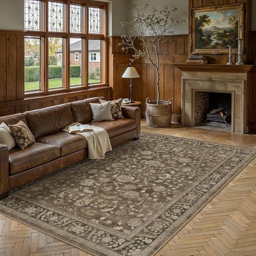 PureCozy Brown Area Rug 8x10 Vintage Floral Distressed - Image 2