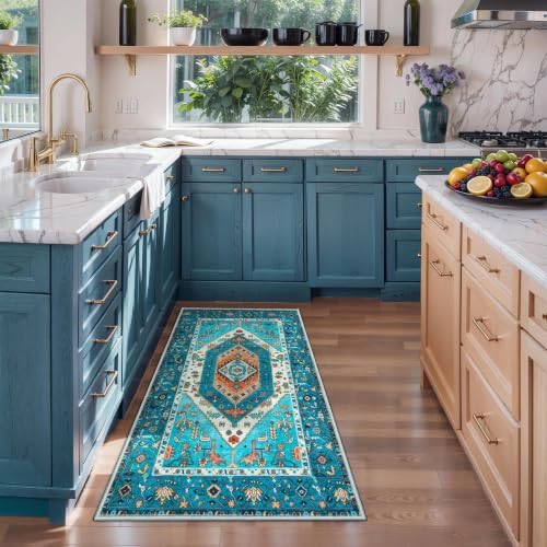 SERISSA 2x4 Washable Non Slip Boho Runner Rug for Entryway，Blue - Image 2